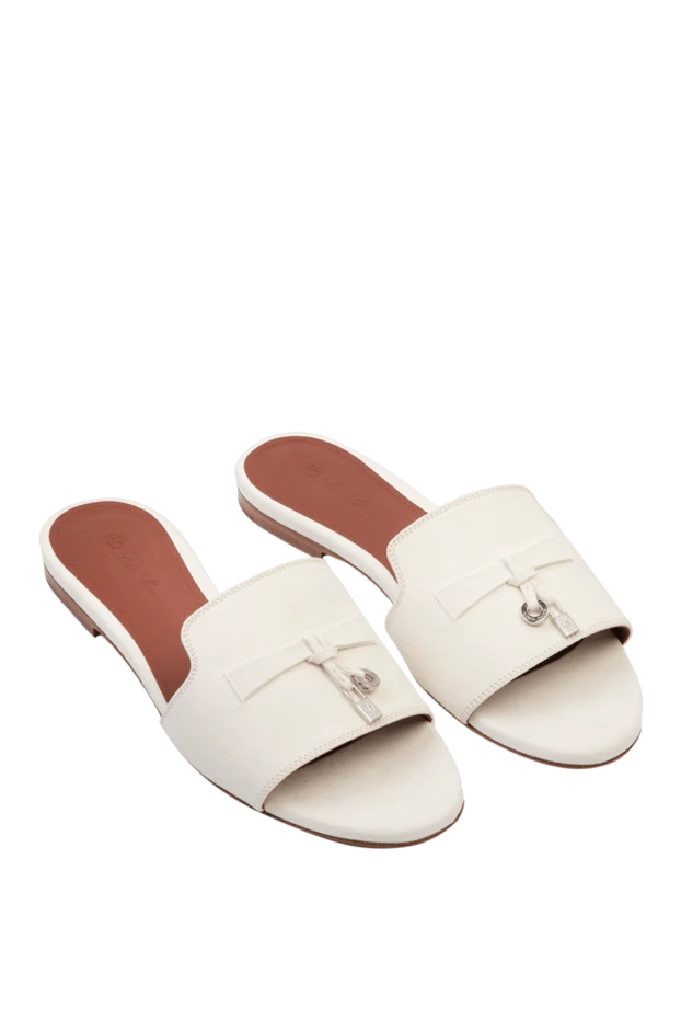 Loro Piana металл элементтері бар ақ түсті әйелдердің шкірядан жасалған шльопанкілері 169221 - фото 3
