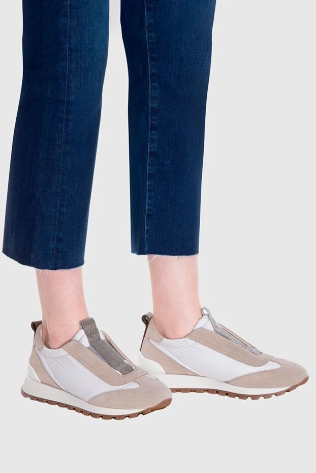 Brunello Cucinelli кроссовки женские с декоративной лентой бежевые 169236 - фото 2