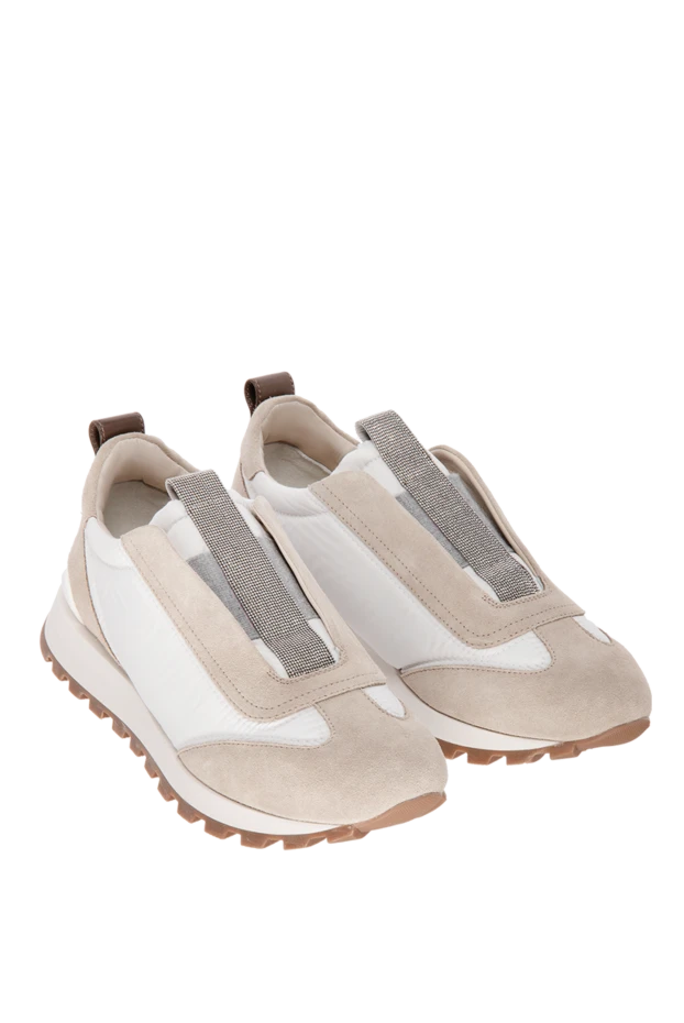 Brunello Cucinelli кроссовки женские с декоративной лентой бежевые 169236 - фото 3