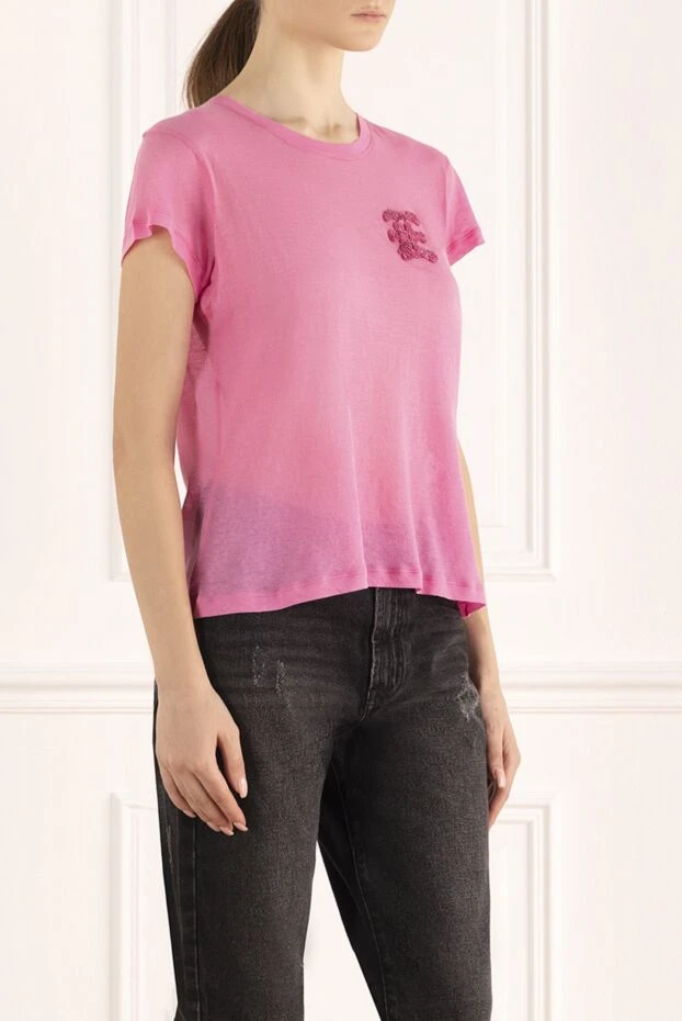 Ermanno Scervino футболка женская хлопковая розовая с пайетками 169241 - фото 3