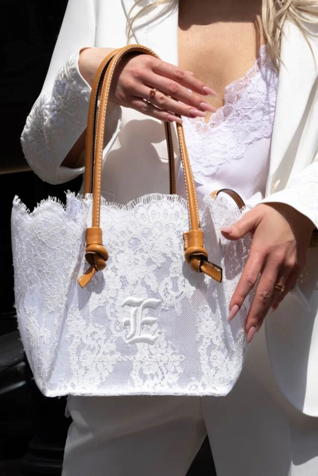 Ermanno Scervino сумка-торба белая женская с кружевом и лого 169245 - фото 3