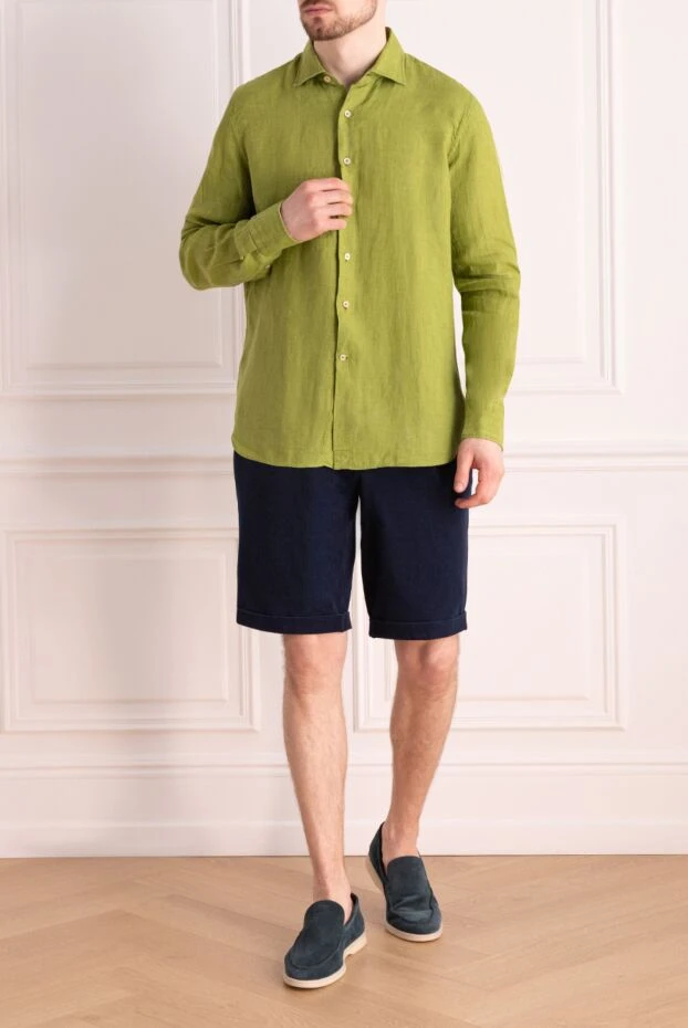 Alessandro Gherardi man men's green linen shirt купить с ценами и фото 169361 - photo 2