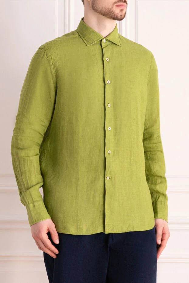 Alessandro Gherardi men's linen shirt green with mother-of-pearl buttons
 169361 - photo 3
