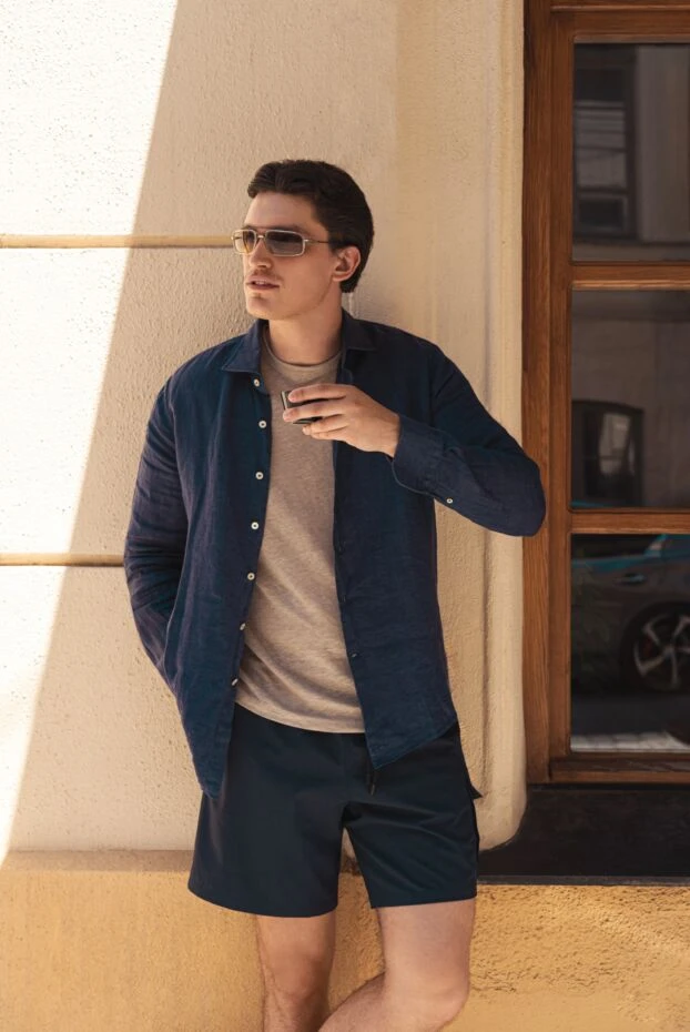 Alessandro Gherardi straight cut linen shirt in deep blue with buttons
 169362 - photo 3