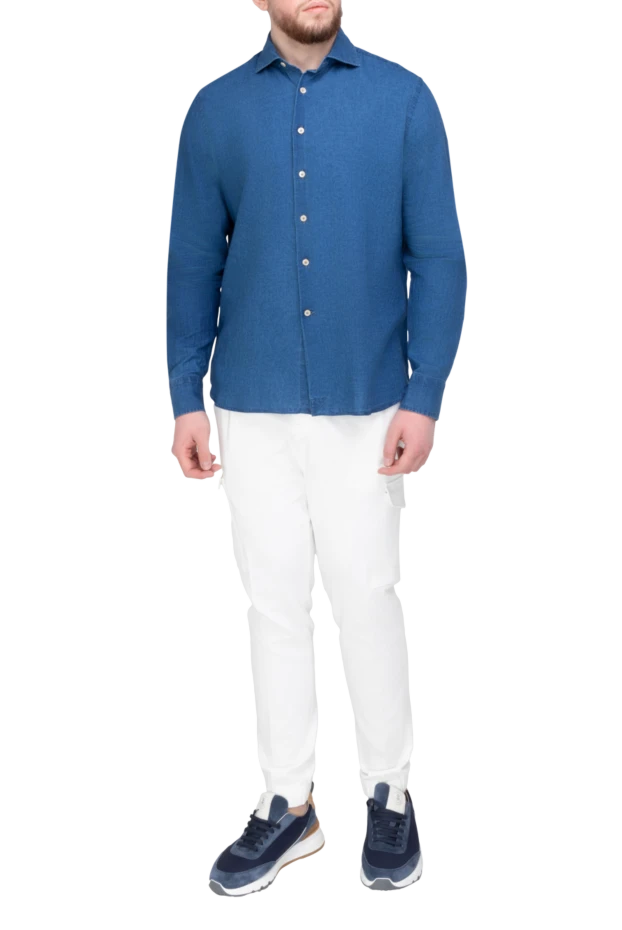 Alessandro Gherardi man men's blue linen shirt купить с ценами и фото 169363 - photo 2