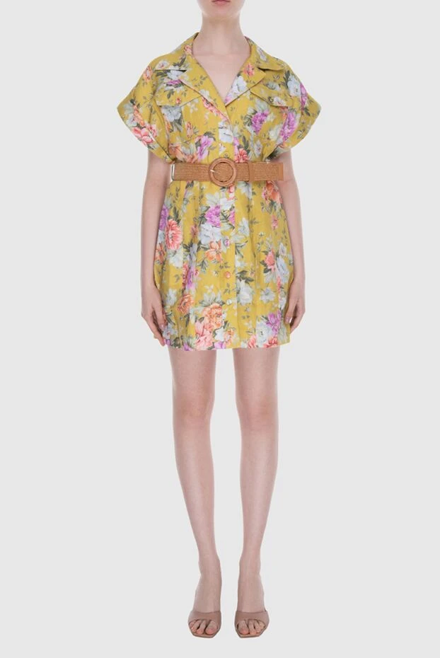 Zimmermann yellow shirt dress made of natural linen with a large floral print
 169401 - photo 2