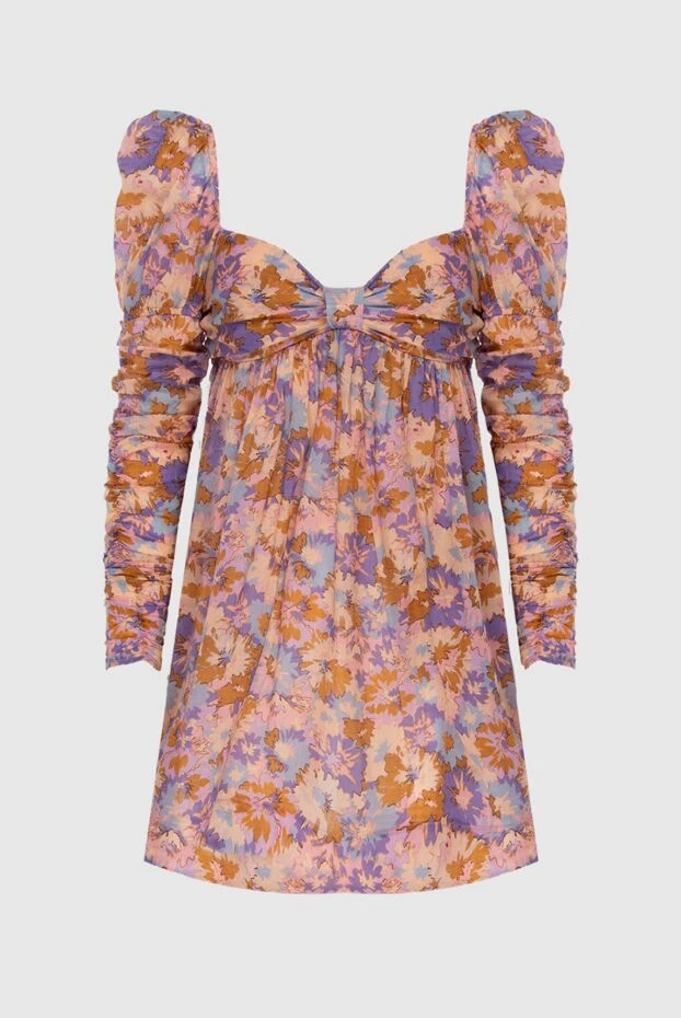 Мини-платье с цветочным принтом декольте и пышными рукавами
- фото 1