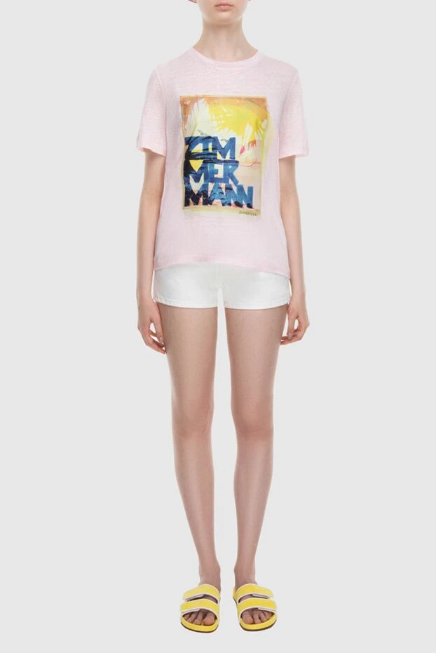 Zimmermann женская футболка из льна розовая с принтом заката

 169447 - фото 2