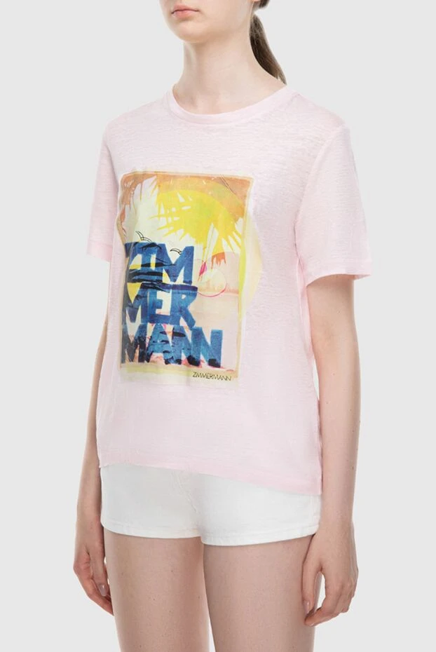Zimmermann женская футболка из льна розовая с принтом заката

 169447 - фото 3