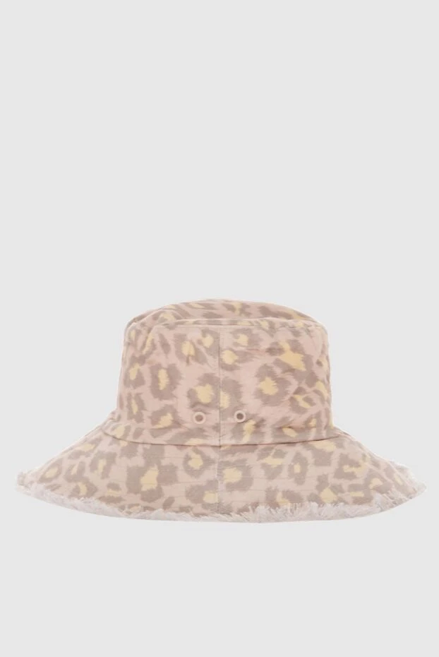 Panama hat for women made of beige linen in leopard print and fringe - photo 1