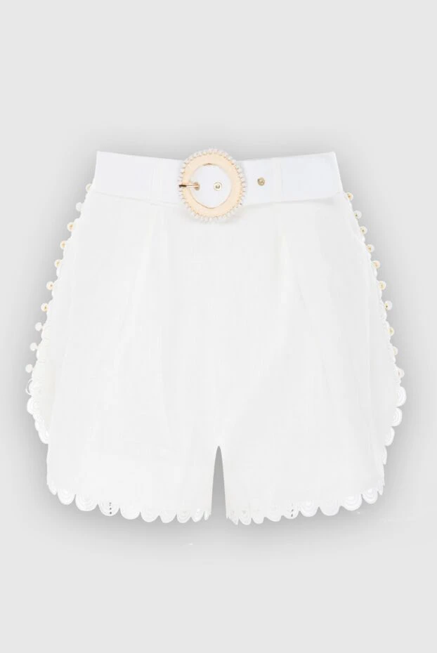 White linen shorts with decorative belt and lace trim - photo 1