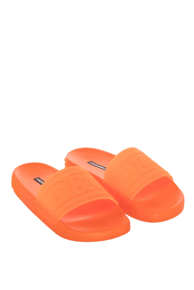 Dolce & Gabbana шлепанцы женские резиновые с тиснением логотипа оранжевые 169473 - фото 3