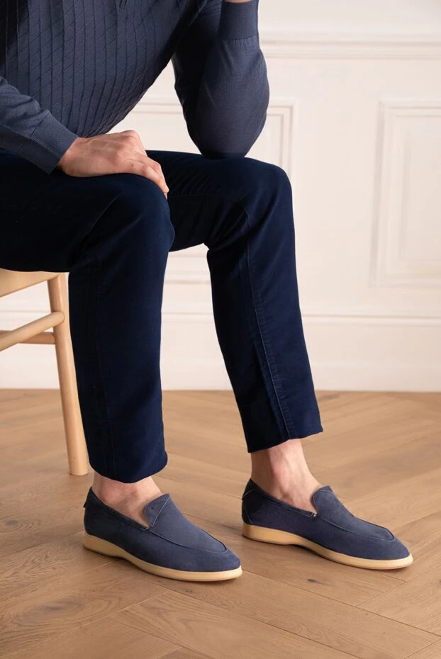 Andrea Ventura man blue suede loafers for men купить с ценами и фото 169517 - photo 2