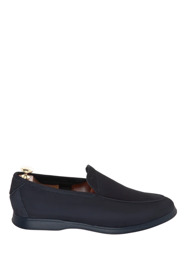 Blue suede loafers with tone-on-tone sole for men - photo 1