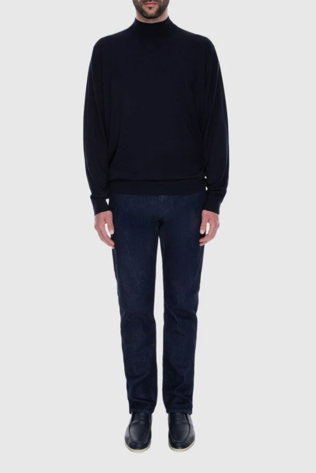 Loro Piana man men's jumper with a high stand-up collar made of wool, blue купить с ценами и фото 169696 - photo 2