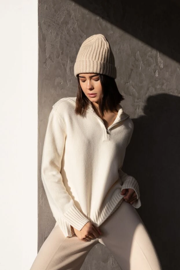 Loro Piana beige cashmere beanie hat for women with ribbing 169746 - photo 3