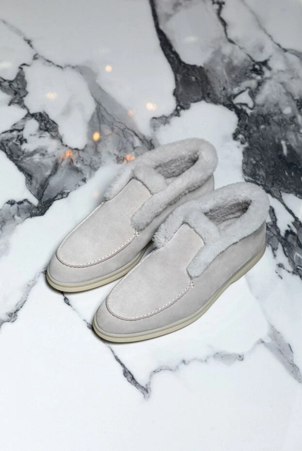 Loro Piana классикалық стильдегі сұр түсті замштан және хутрдан жасалған әйелдердің лоферлері 169768 - фото 2