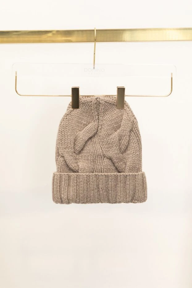 Dark beige women's cashmere hat with textured knitting - photo 2