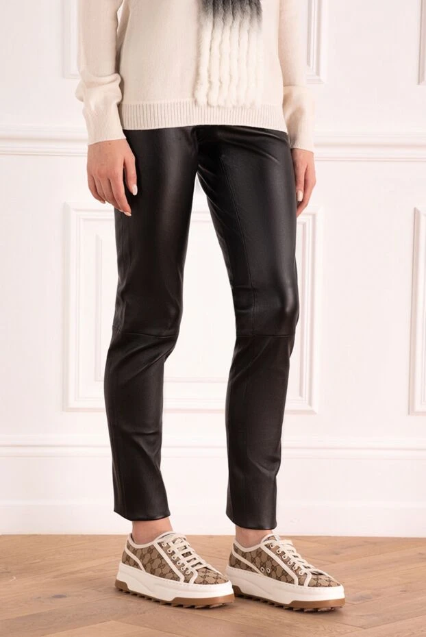 Max&Moi штаны кожаные женские облегающие черные 169829 - фото 3