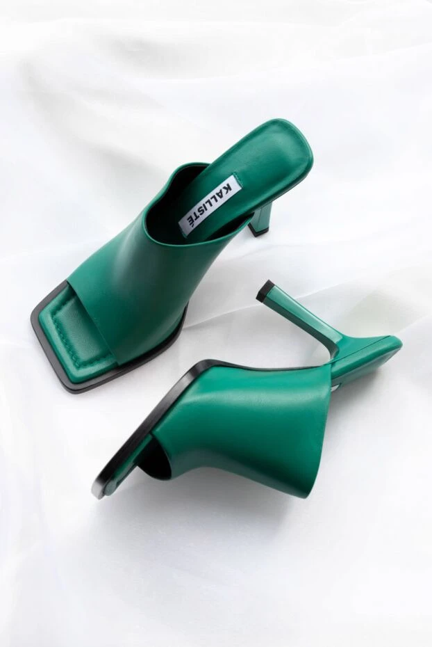 Kalliste шаршы тұмсығы бар жасыл былғарыдан жасалған әйелдердің мюлдері 169838 - фото 2