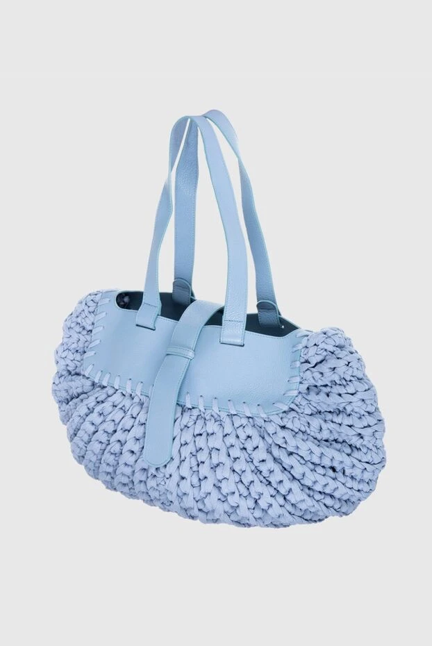 Tonet women's blue bag made of textured knitting and leather 169842 - photo 3