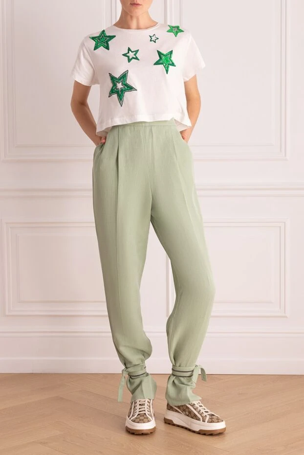 Fabiana Filippi woman green viscose and linen trousers for women купить с ценами и фото 169872 - photo 2