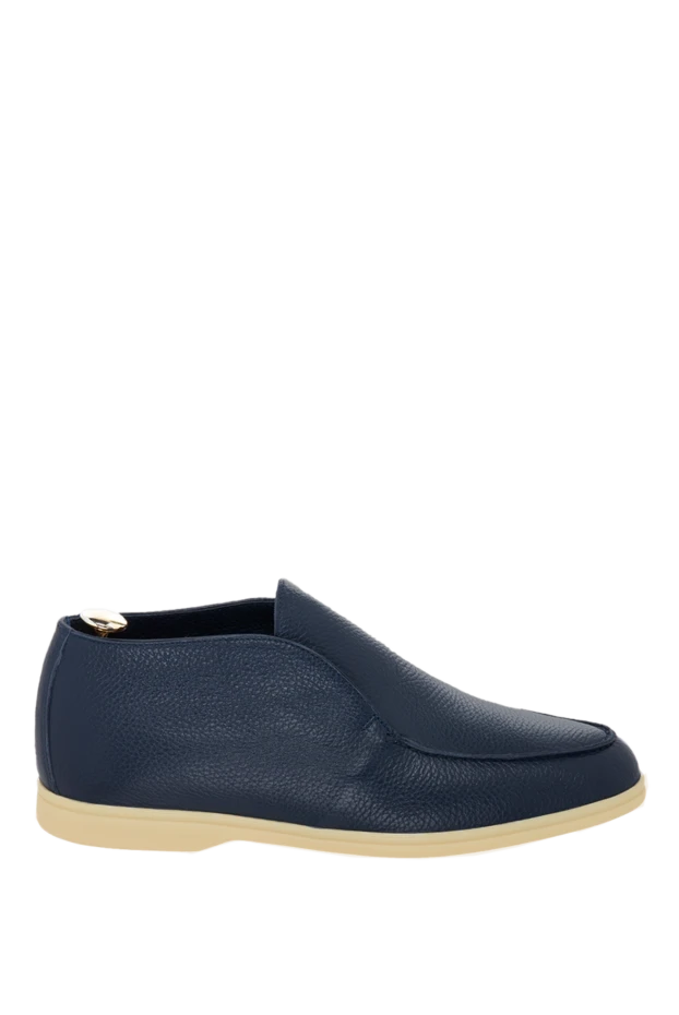 Лоферы с высоким верхом фактурно кожаные темно-синие мужские - фото 1