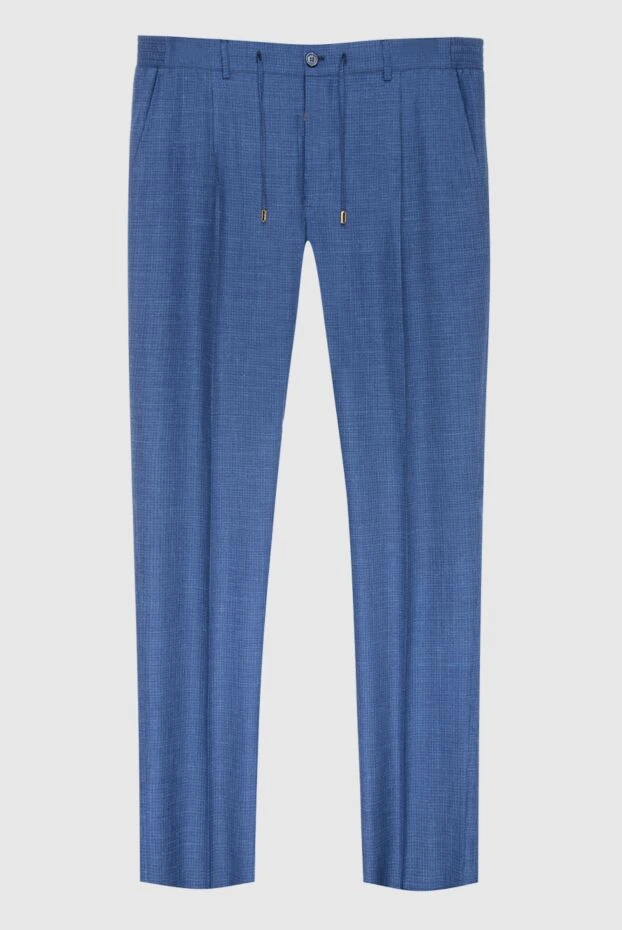 Blue trousers made of natural fabric with a drawstring - photo 1