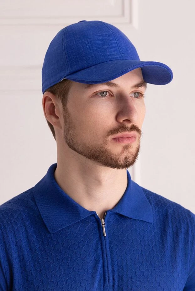 Blue cashmere and silk cap for men - photo 2