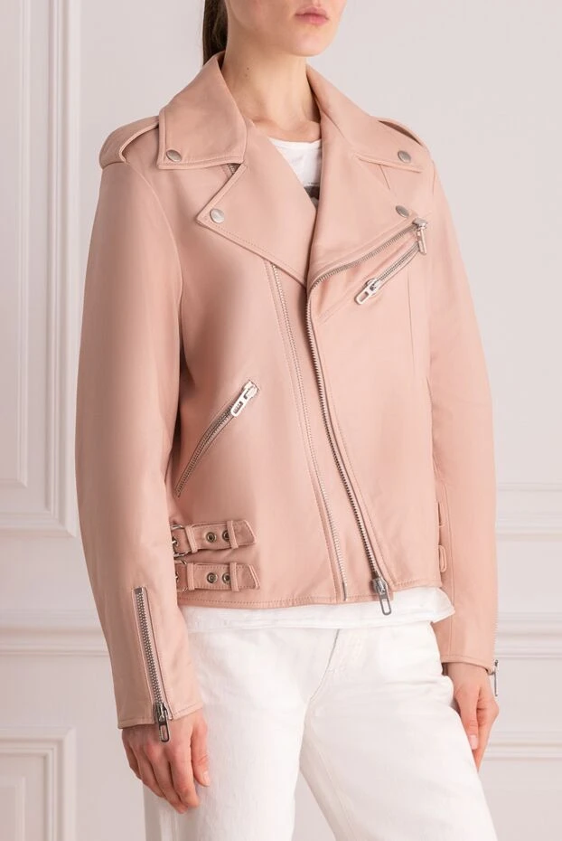 DROMe pink genuine leather biker jacket with buckles 170045 - photo 3