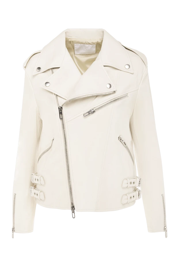 White leather biker jacket with belts at the waist - photo 1