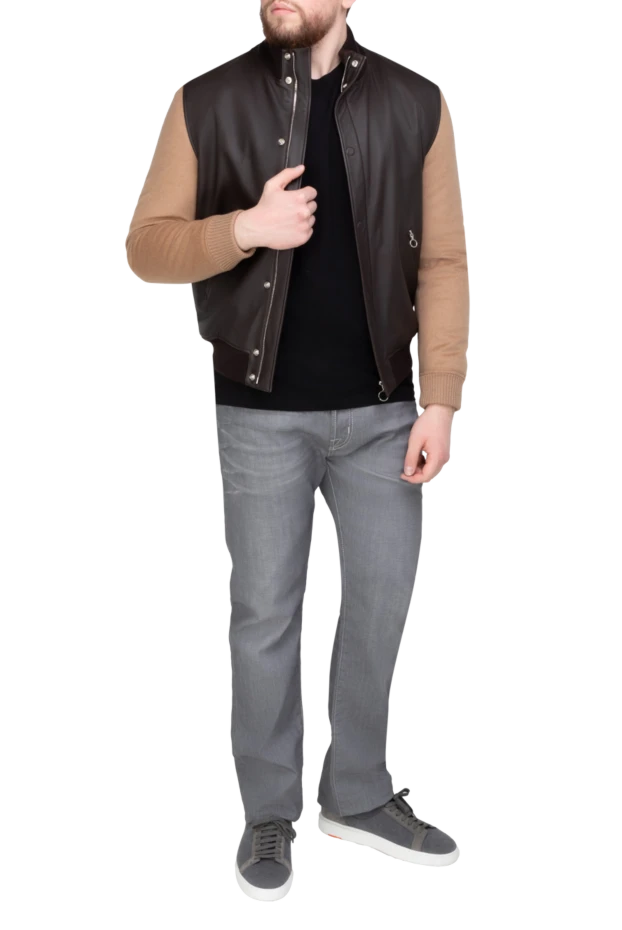 Ерлерге арналған қоңыр бұзау терісінен және кашемирден жасалған күртеше - фото 2