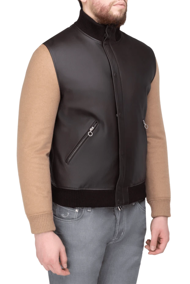 Seraphin куртка из кожи теленка и кашемира коричневая мужская 170069 - фото 3