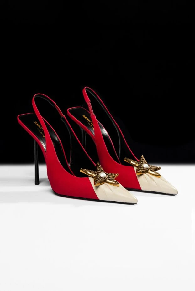 Saint Laurent туфли женские бордовые кожаные с белым носком и звездой 170073 - фото 3