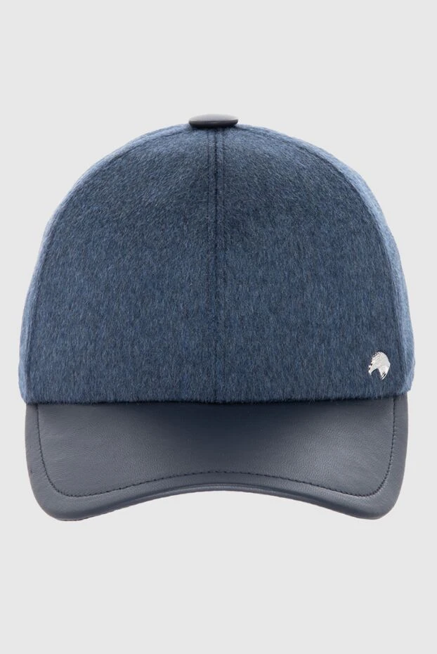 Stefano Ricci кепка из натуральной кожи и кашемира синяя мужская 170087 - фото 1