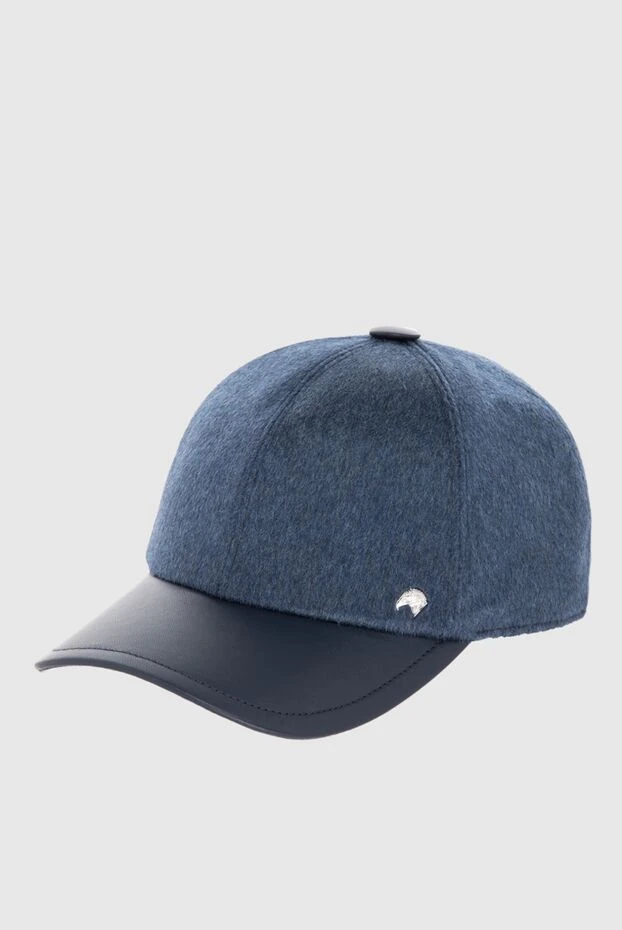 Stefano Ricci кепка из натуральной кожи и кашемира синяя мужская 170087 - фото 3
