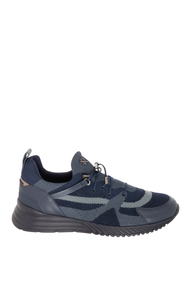 Ерлерге арналған көк тоқыма және былғары кроссовкалар - фото 1