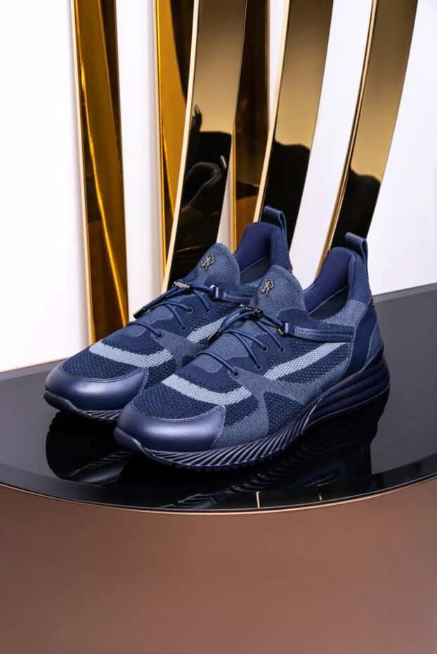 Stefano Ricci кроссовки из текстиля и кожи синие мужские 170091 - фото 2