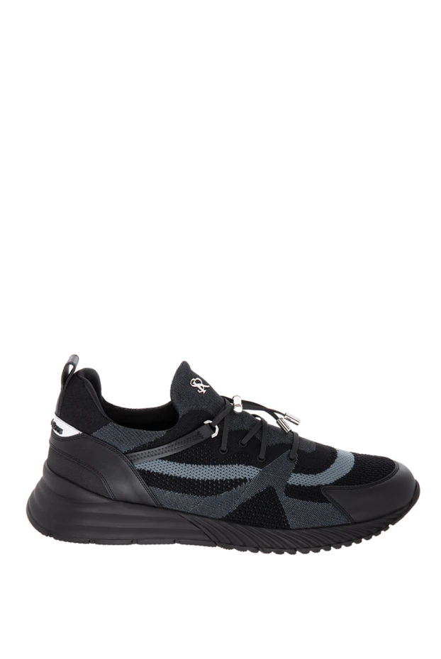 Қара түсті ерлерге арналған тоқыма және былғары кроссовкалар - фото 1