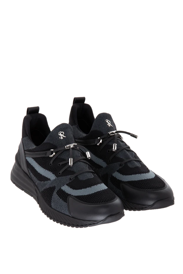Stefano Ricci кроссовки из текстиля и кожи черные мужские 170093 - фото 3