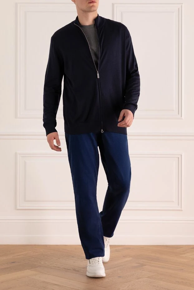 Stefano Ricci кардиган мужской из кашемира и шелка синий 170110 - фото 2