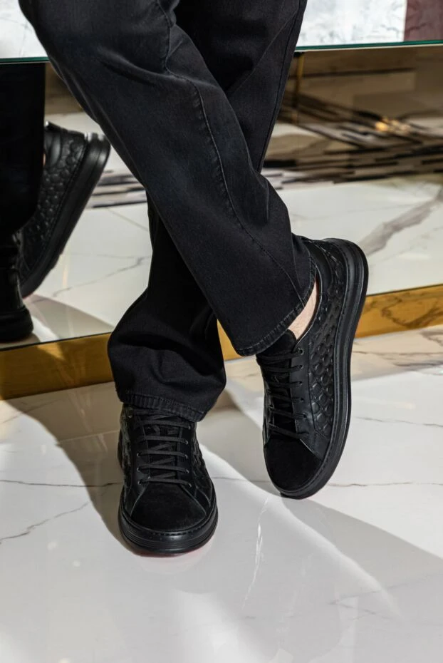 Stefano Ricci кроссовки из натуральной кожи черные с геометрическим тиснением
 170113 - фото 2