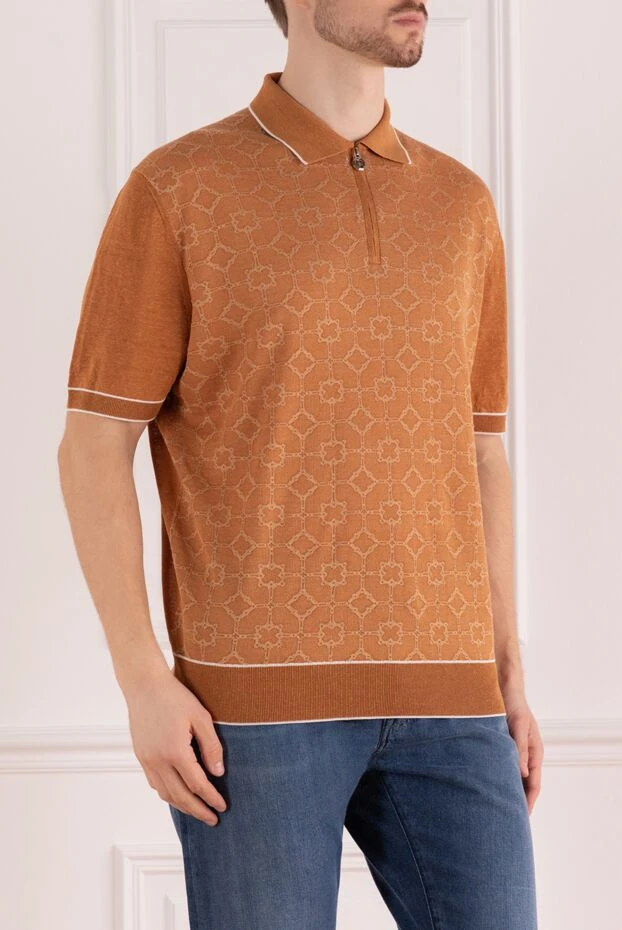 Stefano Ricci поло из льна и шелка коричневое мужское 170127 - фото 3