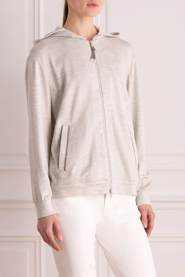 Brunello Cucinelli кардиган серый женский из хлопка и шелка на молнии 170268 - фото 3