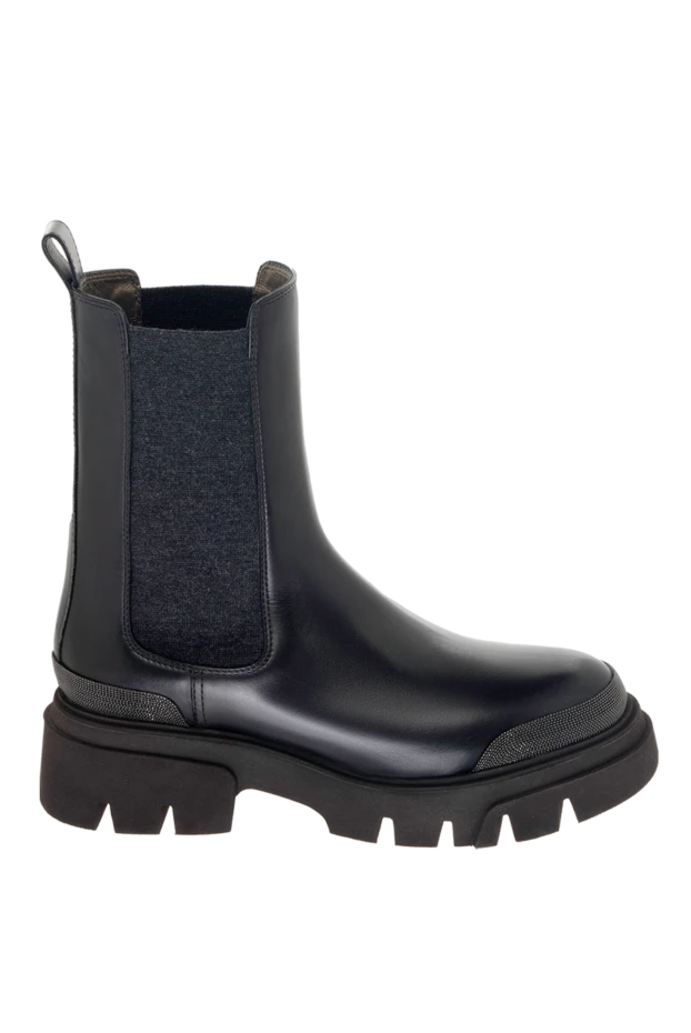 Эластик кірістірулері және страздармен безендірілген қара былғарыдан жасалған әйелдердің етікшелері - фото 1