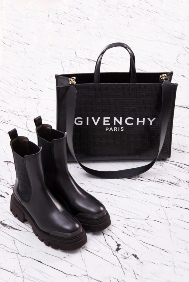 Brunello Cucinelli women's black leather boots with elastic inserts and rhinestones 170283 - photo 2