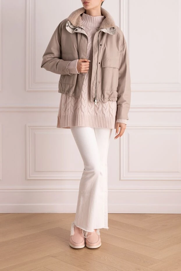 Brunello Cucinelli женская кожаная куртка на меху в бежевом цвете
 170304 - фото 2