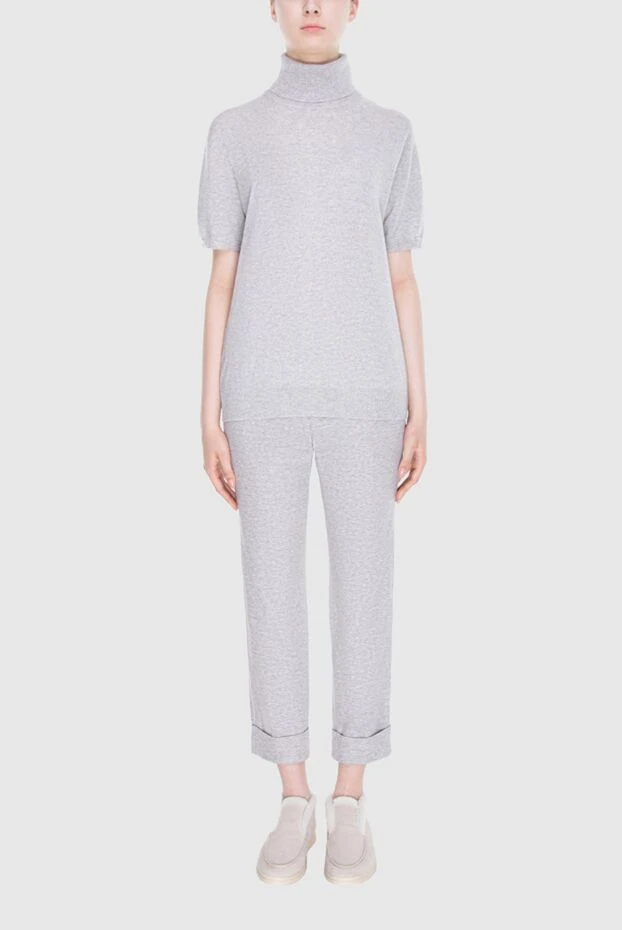 Brunello Cucinelli гольф серый женский с коротким рукавом из кашемира 170306 - фото 2