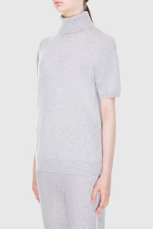 Brunello Cucinelli гольф серый женский с коротким рукавом из кашемира 170306 - фото 3
