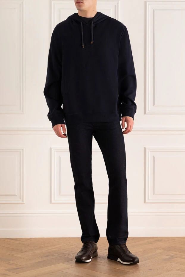 Brunello Cucinelli худи мужское из хлопка и эластана синий 170319 - фото 2